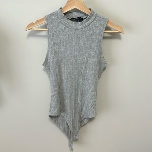 Forever21 Gray Ribbed Mock Neck Bodysuit